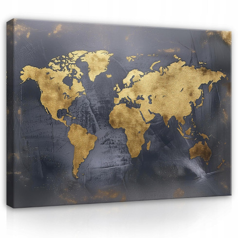 IMAGE OF THE WORLD MAP BLACK GOLD MODERNITY ON WALL PLATE 100x70