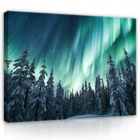 painting aurora forest turquoise nature night wall painting bedroom living room 60x40