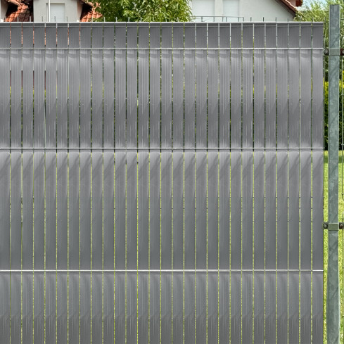 PVC Fence Strip – narrow, vertical slat for panel fences, suitable for embossing, 900 g/m², grey RAL 7040