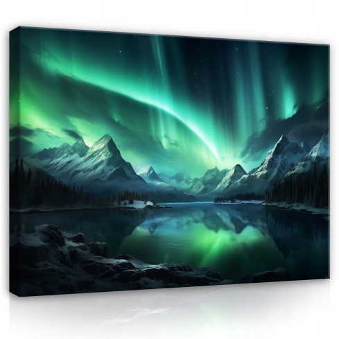 painting aurora mountains turquoise nature on canvas wall bedroom living room 60x40