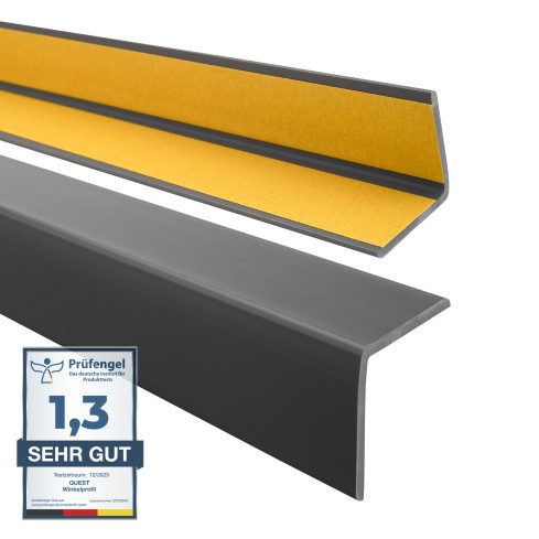 Perfil angular de PVC flexible, gris oscuro autoadhesivo, perfil protector en forma de L, ángulo blando, perfil de protección, protección de bordes KM