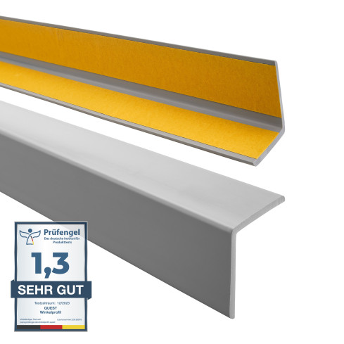 Perfil angular de PVC flexible, gris autoadhesivo, perfil protector en forma de L, ángulo blando, perfil de protección, protección de bordes KM