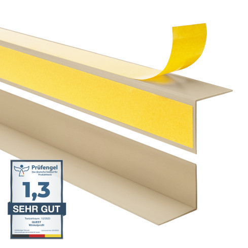 Perfil angular de PVC rigido, beige autoadhesivo, ángulo rígido, perfil decorativo en forma de L, con adhesivo en el lado exterior KTZ