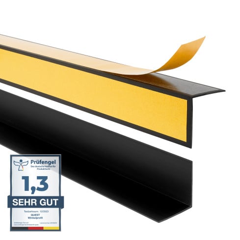 Perfil angular de PVC rigido, negro autoadhesivo, ángulo rígido, perfil decorativo en forma de L, con adhesivo en el lado exterior KTZ