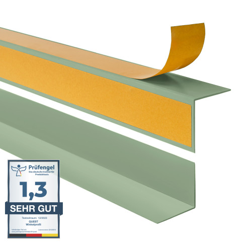 Perfil angular de PVC rigido, verde claro autoadhesivo, ángulo rígido, perfil decorativo en forma de L, con adhesivo en el lado exterior KTZ