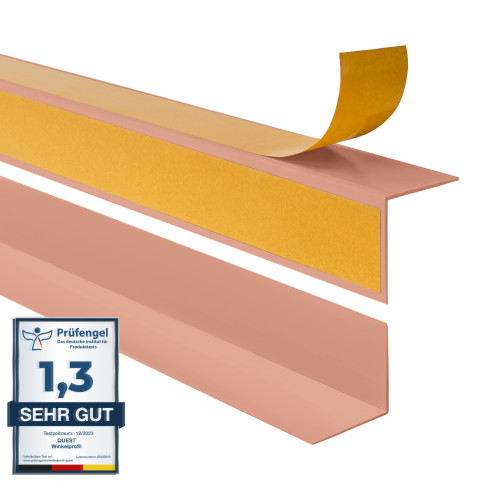Perfil angular de PVC rigido, marrón claro autoadhesivo, ángulo rígido, perfil decorativo en forma de L, con adhesivo en el lado exterior KTZ