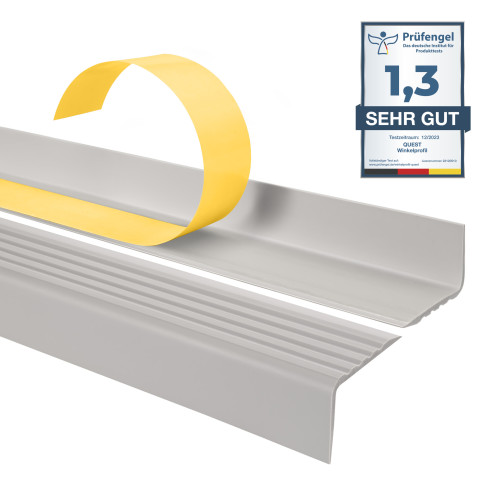 Antislip trapprofiel PVC lichtgrijs, zelfklevend, trapneus profiel, ND