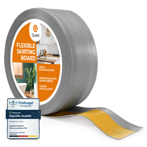 Rodap&eacute; de PVC autoadesivo, rodap&eacute; flex&iacute;vel DEKOR, cinza, 50x20mm