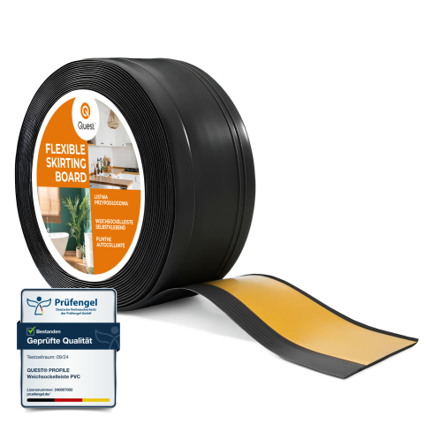 Rodapé de PVC autoadesivo, rodapé flexível DEKOR, preto, 70x20mm