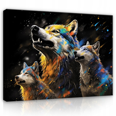 wall panel painting ABSTRACT WOLVES BLACK FOR THE SITTING ROOM 60x40