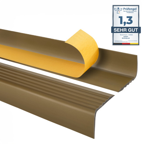 Perfil antideslizante para escaleras PVC, 50x42 mm, latón autoadhesivo, perfil peldaño escalera RGP