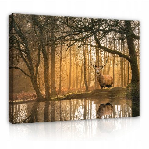 Immagine Tela Cervi foresta alberi camera da letto 120x80