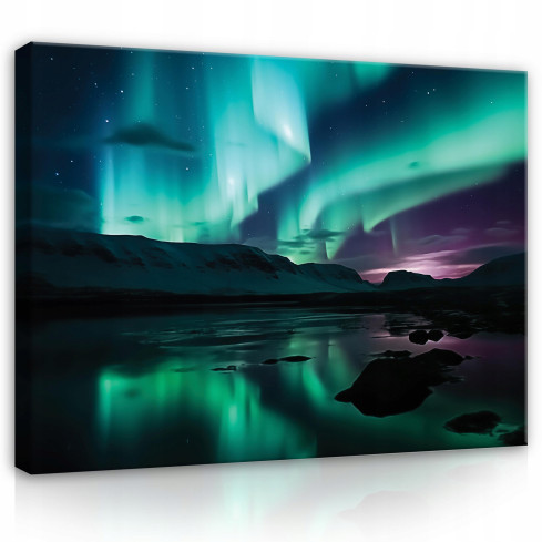 wall panel painting aurora borealis night mountain view bedroom living room 60x40