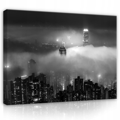 Image CITY NIGHT FOG On Canvas Wall 100x70