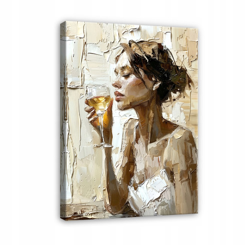 IMMAGINE DI DONNA DEL VINO COME DIPINTA SU PANNELLO A PARETE PER SALOTTO 60x40