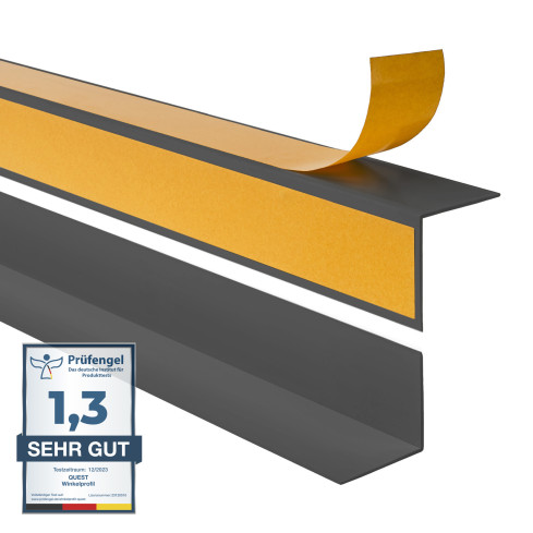 Perfil angular de PVC rigido, gris oscuro autoadhesivo, ángulo rígido, perfil decorativo en forma de L, con adhesivo en el lado exterior KTZ