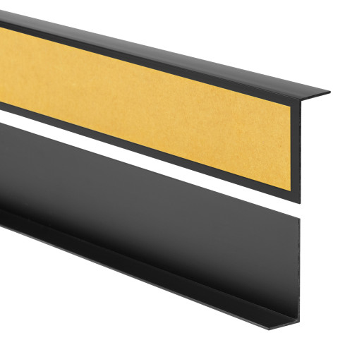 Perfil angular de PVC rigido, negro autoadhesivo, ángulo rígido, perfil decorativo en forma de L, con adhesivo en el lado exterior