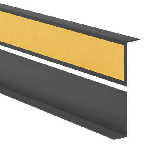 Perfil angular de PVC rigido, gris oscuro autoadhesivo, ángulo rígido, perfil decorativo en forma de L, con adhesivo en el lado exterior