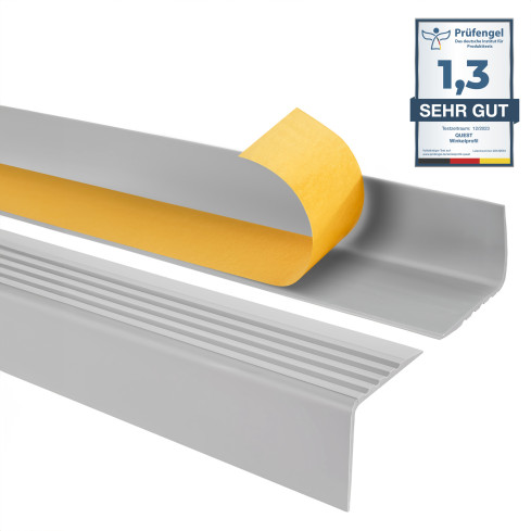 Antislip trapprofiel PVC lichtgrijs, zelfklevend, trapneus profiel, RGP