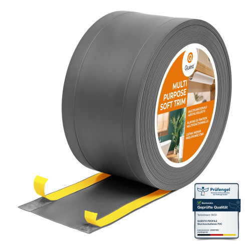 Zócalo de acabado W1 de PVC 6 en 1 gris oscuro, autoadhesivo, cubrejuntas, zócalo flexible para suelo y pared