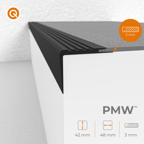 Antislip trapprofiel PVC zwart, zelfklevend, trapneus profiel, PMW