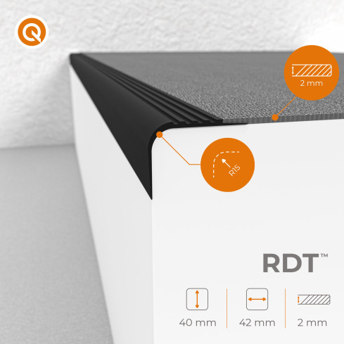 Non-slip stair nosing 40x42mm, 150cm, grey