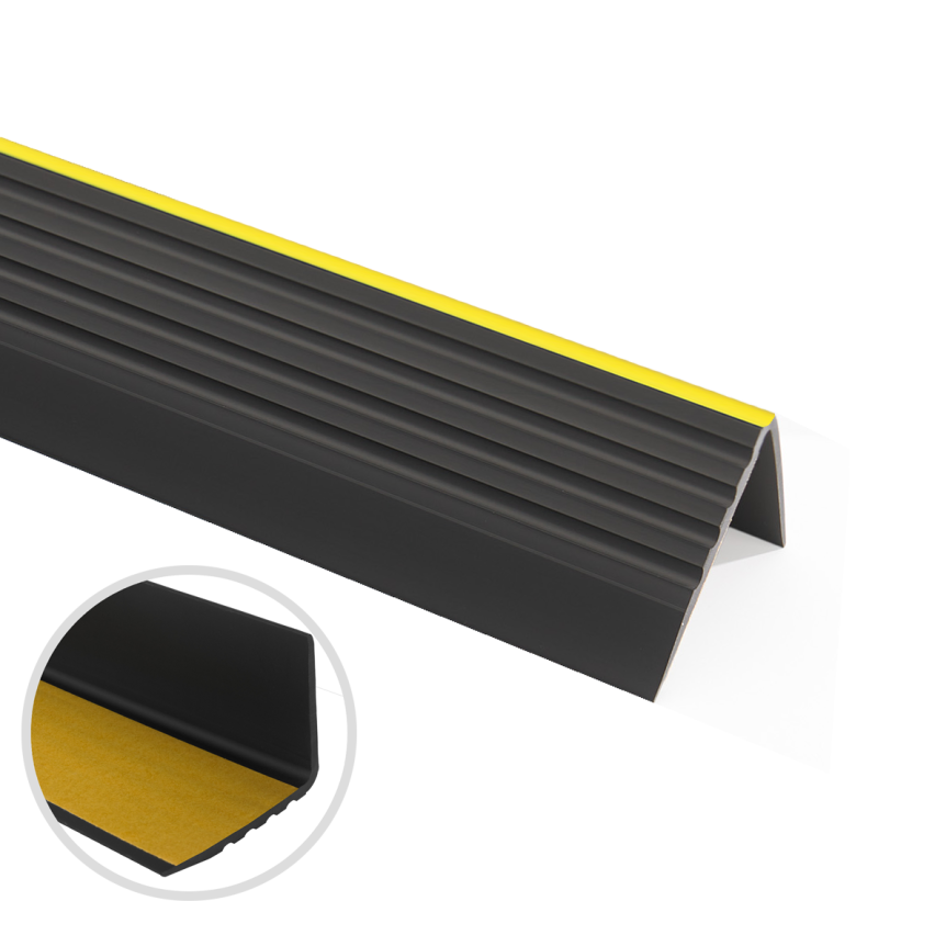 Protišmykový schodiskový profil s lepidlom, výstražný profil, 55x40 mm, čierny 