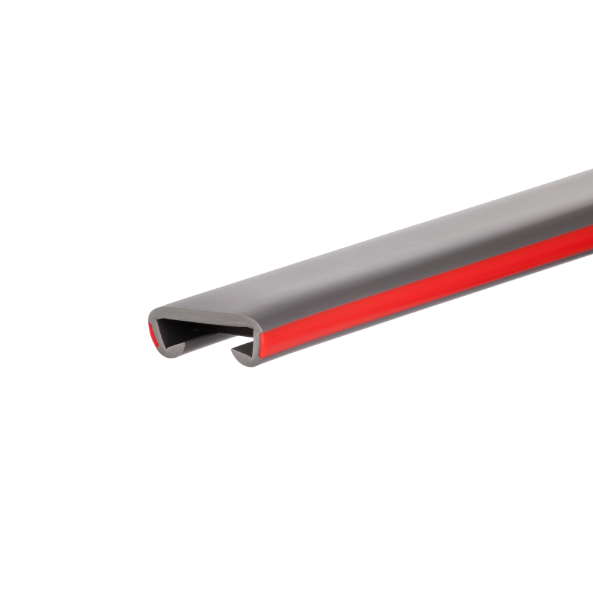 PVC handrail LUX, 40x8mm, dark grey / red, 1m
