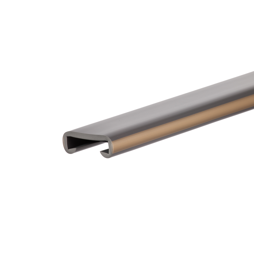 PVC handrail LUX, 40x8mm, dark grey/brass, 1m
