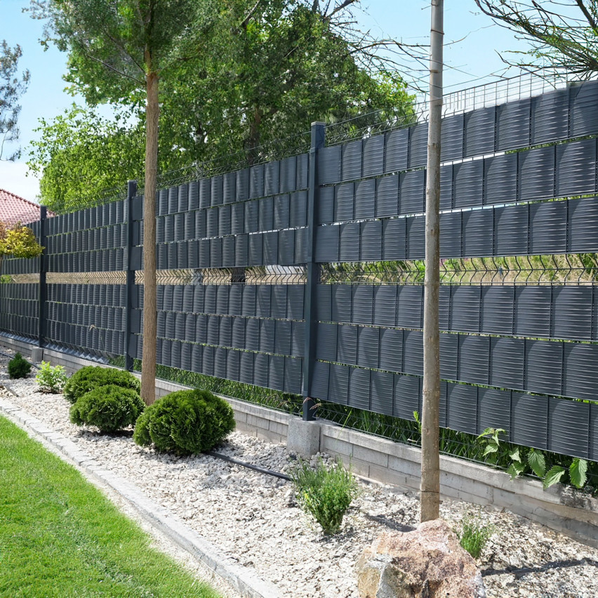 Jäigad PVC privaatsusekraaniribad Privaatsusekraani rull Topeltpiirded aiakaitseribad Kõrgus 19cm Paksus: 1,2 mm, grafiitne 