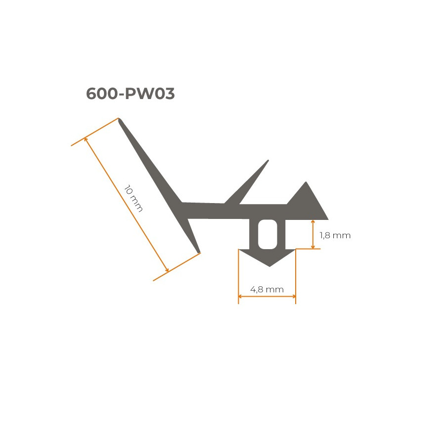Afdichting voor polycarbonaat PVC, bovenafdichting, PW03, 1 m, zwart