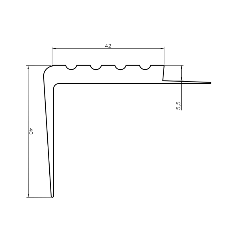 Non-slip stair nosing 42x40mm, 150cm, dark grey