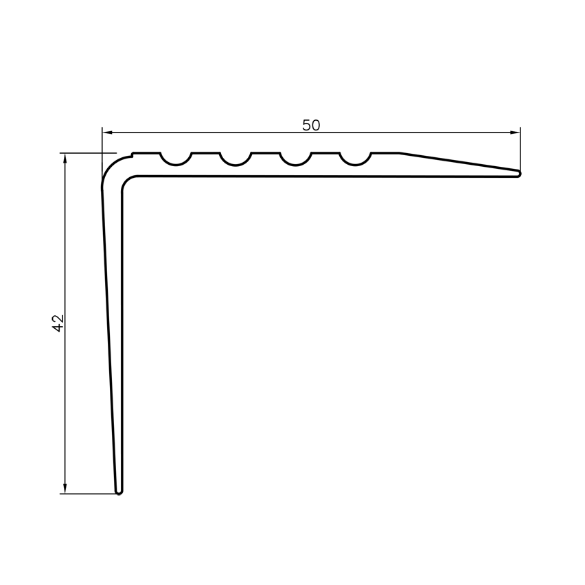 Nedrseči profil za stopnice z lepilom, 50x42 mm, črna/srebrna