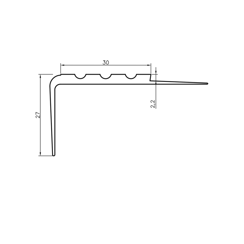 Non-slip stair nosing 30x27mm, 150cm grey