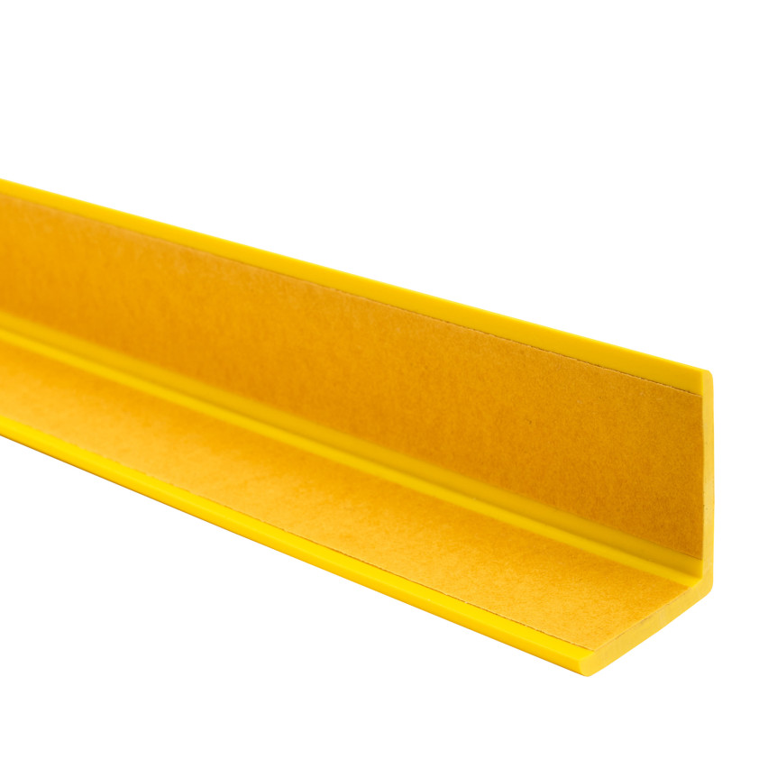 PVC ъглов профил, самозалепваща се пластмаса, защита на ръбовете, жълт