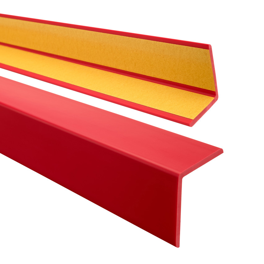 Perfil angular em PVC, plástico autocolante, proteção dos bordos, vermelho