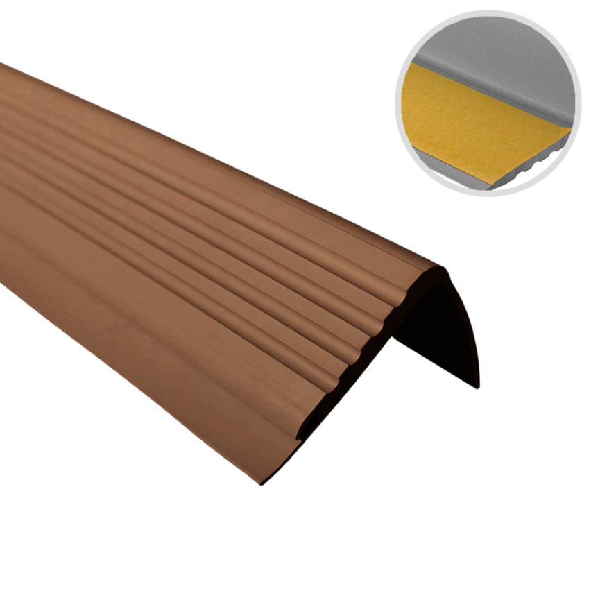 Protišmykový schodiskový profil s lepidlom, 48x42 mm, hnedý, 