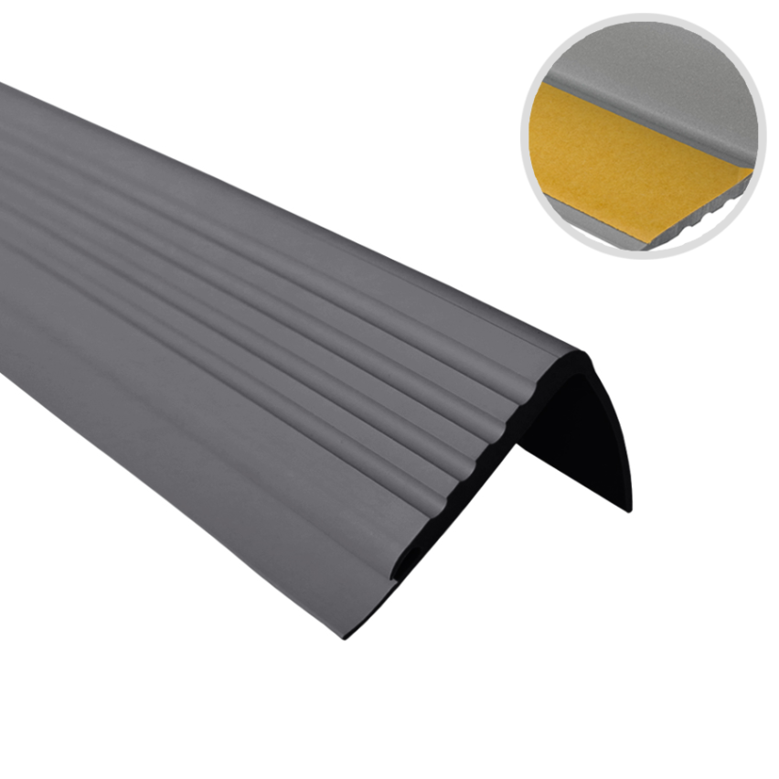 Protišmykový schodiskový profil s lepidlom, 48x42 mm, sivý, 