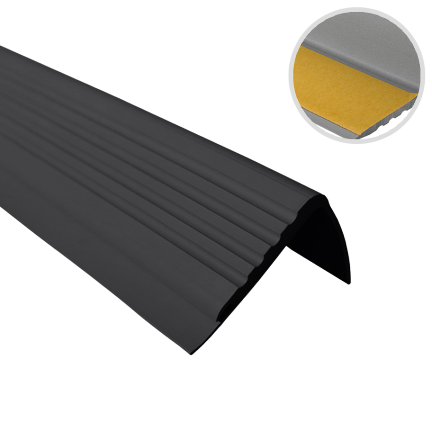 Plastová schodová hrana s lepidlem, neklouzavý, 48x42mm, černá, 