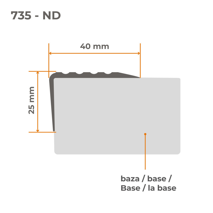 Profilo paragradino, autoadesivo, PVC, plastica, profilo antiscivolo, profilo angolare, 40x25 mm, grigio