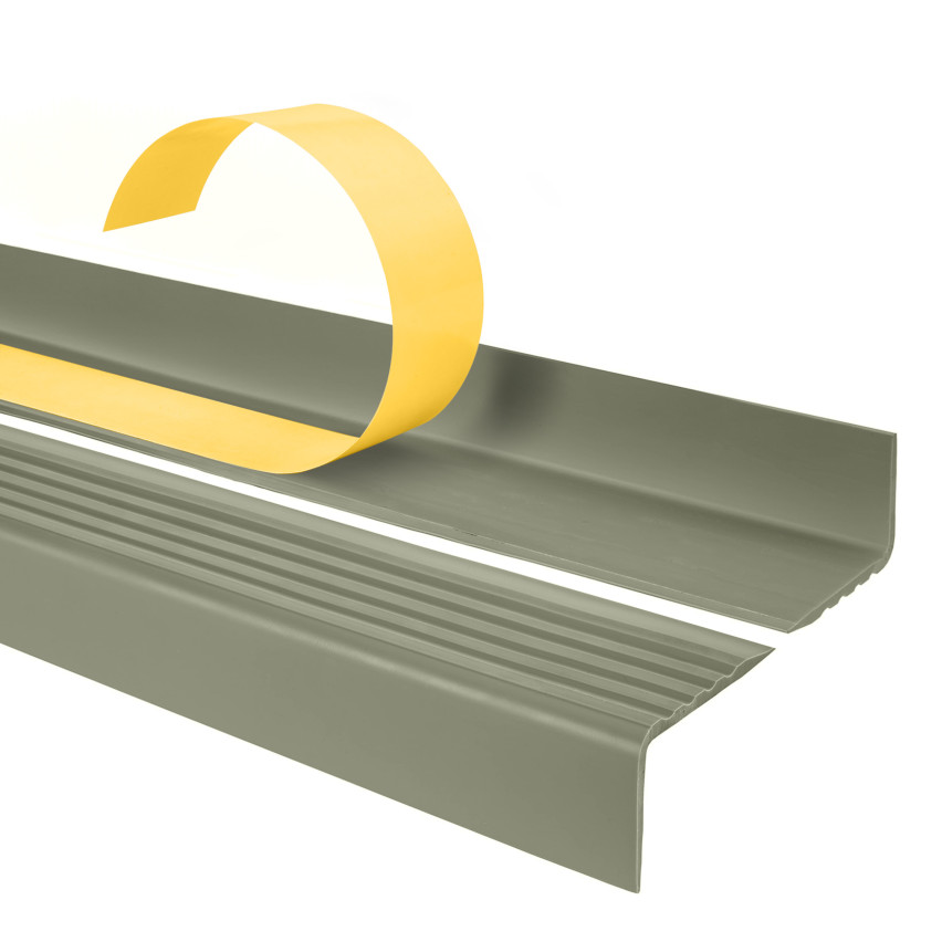 Stair nosing profile, self-adhesive, PVC, plastic, anti-slip profile, angle profile, 40x25mm, olive