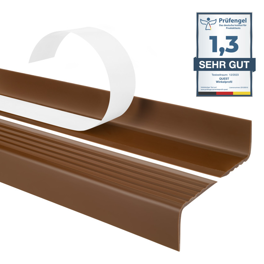 Anti-slip stair nosing, self-adhesive, 40x25mm, brown