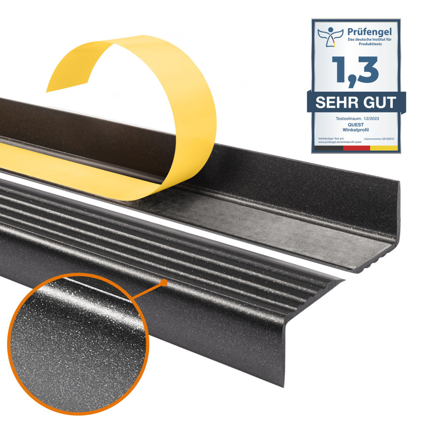 Anti-slip self-adhesive stair profile, 40x25, black and silver