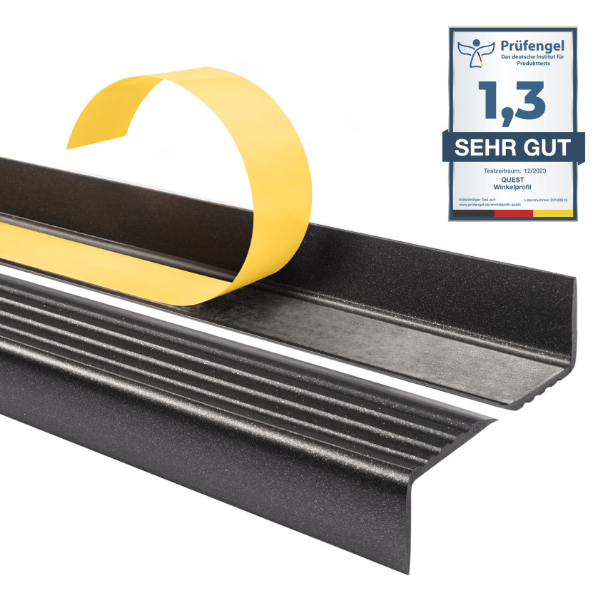 Anti-slip self-adhesive stair profile, 40x25, black and silver