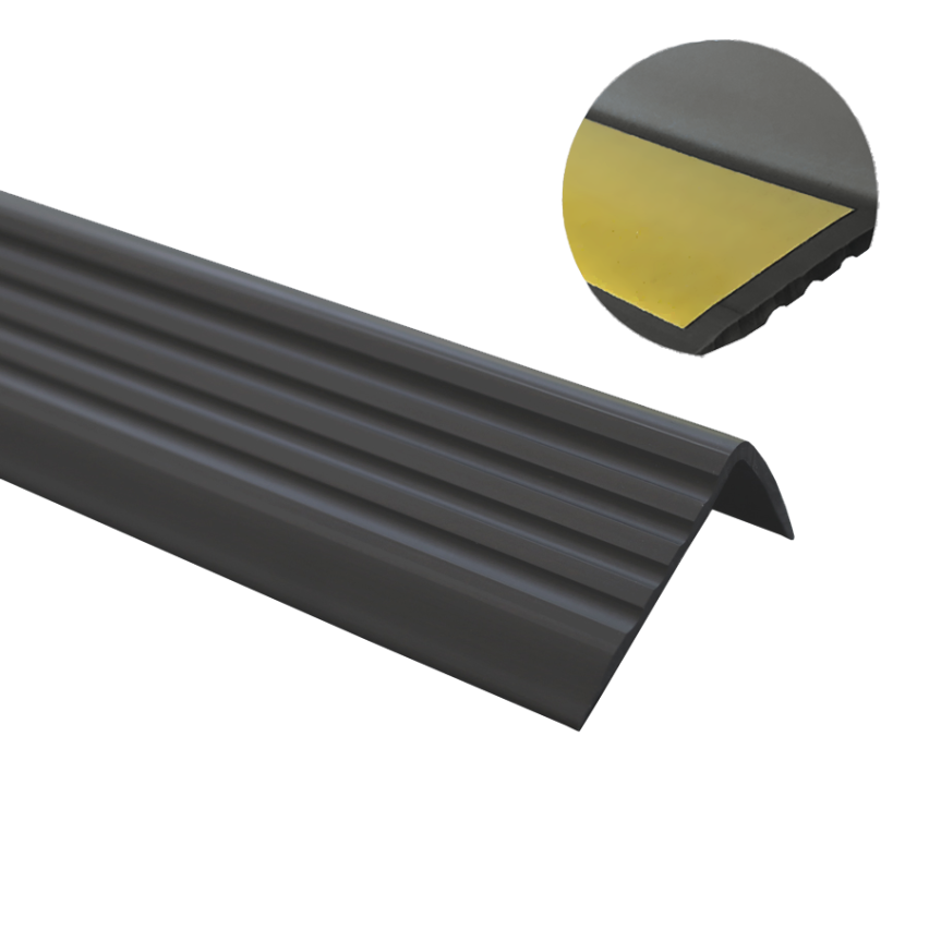 Trappeforkantprofil, selvklæbende, PVC, plast, skridsikker profil, vinkelprofil, 40x25mm, sort