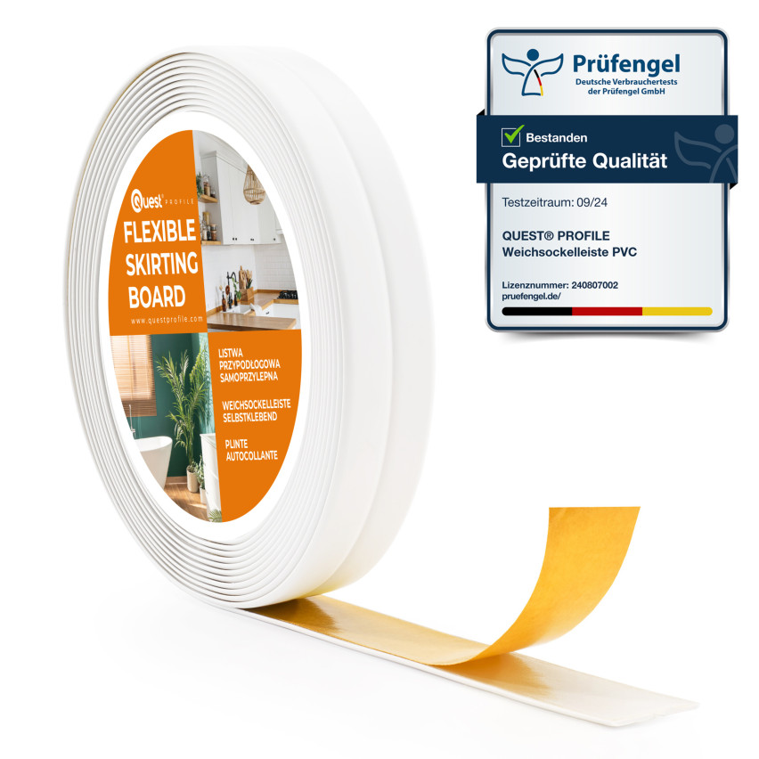 Zachte zelfklevende afwerkstrip PVC, 10x10 mm, 5 m, wit, afwerkingsstrip, montage- en afwerkstrip
