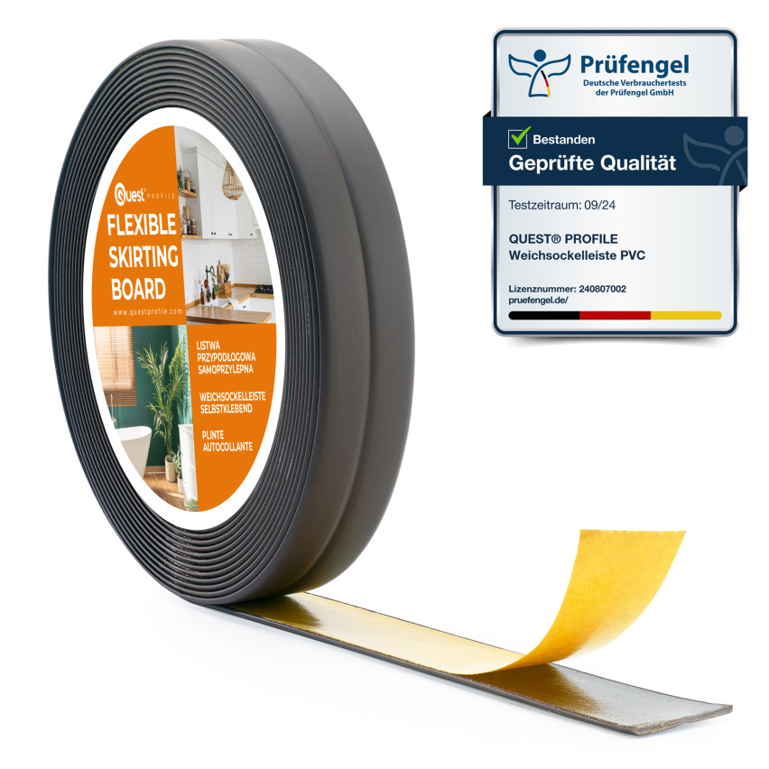 Zachte zelfklevende afwerkstrip PVC, 10x10 mm, 5 m, grafiet, afwerkingsstrip, montage- en afwerkstrip