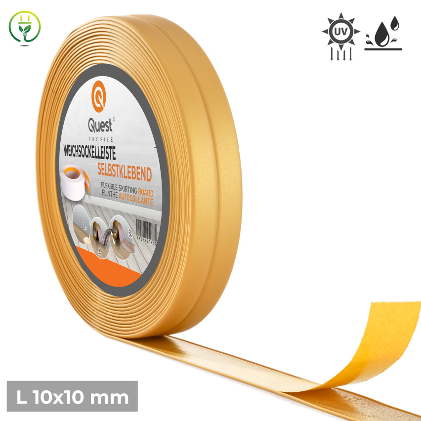 Rodapié Suave Autoadhesivo 10x10mm para Cocina y Baño Cinta de Sellado de PVC Doblado Cinta de Sellado de Juntas Gold5m