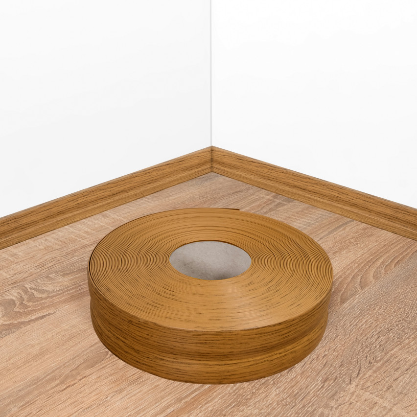 Minkštos lipnios grindjuostės 32x23 mm, lanksti sienų apdaila virtuvei ir vonios kambariui, PVC grindjuostė, sandarinimo juosta, ąžuolas