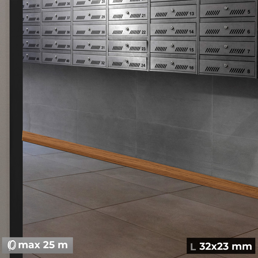 Isekleepuv pehme liist 32x23 mm, paindlik seinaviimistlusliist köögi ja vannitoa jaoks, PVC põrandaliist, tihenduslint, tammepuust